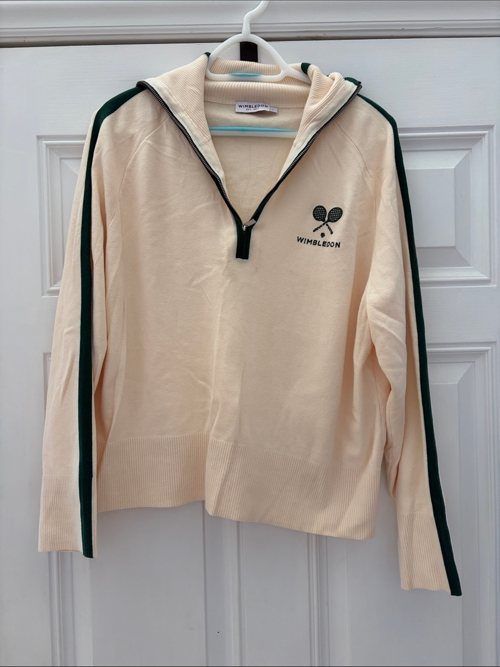 Wimbledon Cream Half-Zip Sweater with Dark Green Stripe